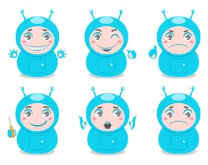 Foto op Plexiglas set van zes schattige robots met verschillende emoties © melazerg