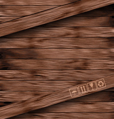 Safety fragile sticker icon on texture wooden box. Vector