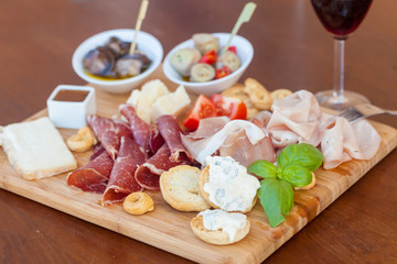Italian food on chopping board