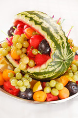Fototapeta na wymiar fruit salad in watermelon