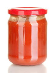 Jar with tomato paste isolated on white