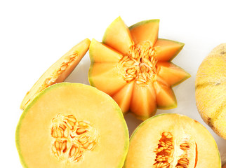 cut melon on white background close-up