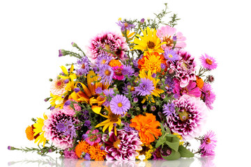 Obraz na płótnie Canvas beautiful bouquet of bright flowers isolated on white