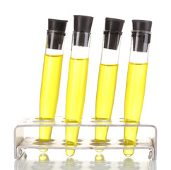 Test-tubes with yellow liquid isolated on white