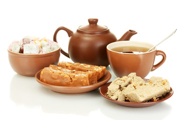 Teapot with cup and saucer with  oriental sweets - turkish
