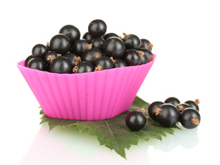 Fresh black currant in silicone mold isolated on white