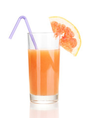 Glass of grapefruit juice isolated on white