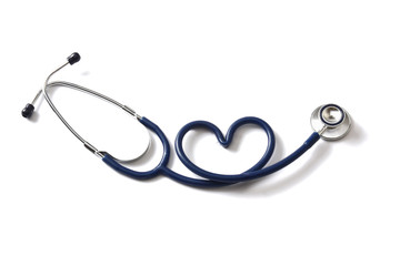 A medical stethoscope shaping a heart