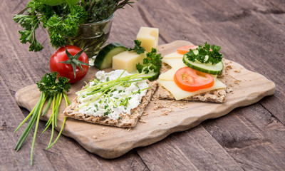 Cutting board with Crispbreads and Herbs