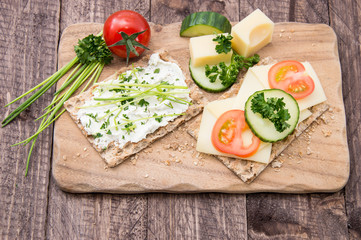 Crispbread with Cheese on a board