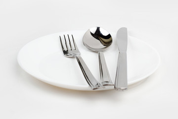 dish white plate spoon fork knife tableware