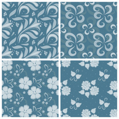 Set of four ornated floral seamless texture