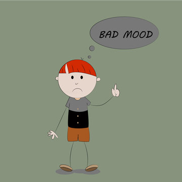 Cartoon boy with bad mood tag