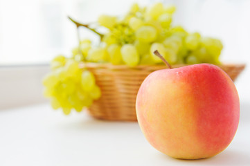 Fresh white grapes in basket