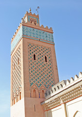 Moulay Al Yazid Mosque and minaret in medina of Marrakesh, Moroc