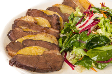 duck fillet, mashed potatoes seasoned with truffle oil, fig and