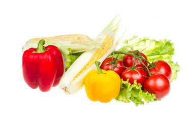 pepper, salad, ripe yellow corn and tomato