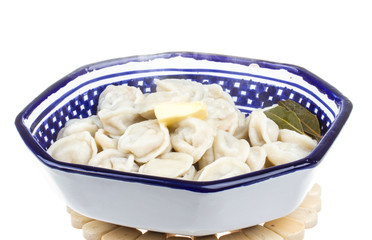 Bowl with traditional russian dish - pelmeni