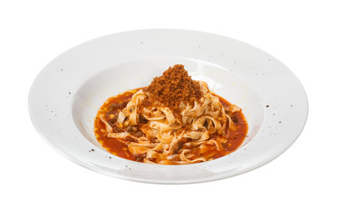 Pasta with tomato sauce basil and grated parmesan