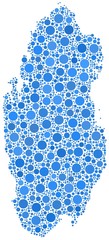 Map of Qatar in a mosaic of blue circles