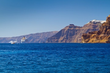 High volcanic cliff of Santorini island in Greece