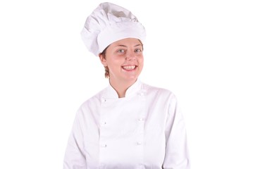 young female executive chef, isolated on white