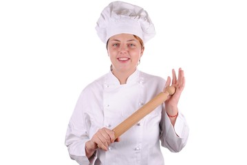young female executive chef with a rolling pin