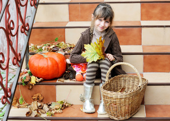 Little girl sitting on stairs outdoors