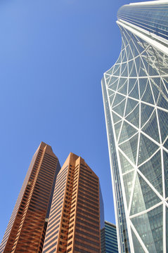 Skyscrapers towering over Calgary Alberta Canada.