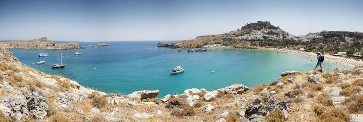 Picturesque view of Lindos bay and beach