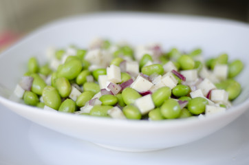 Healthy soy beans served in a bowl