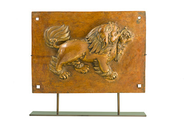 The ancient lion sculpture the animal from faith in Tibet