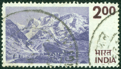 stamp printed in India shows the Himalayas