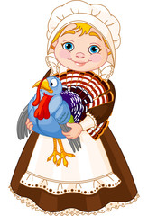 Pilgrim lady with turkey