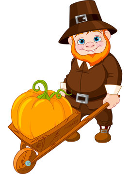 recommend clip art: Cute pilgrim with wheelbarrow