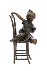 Antique bronze figurine depicting a girl sitting on a chair and