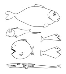 Humorous drawing fish. - obrazy, fototapety, plakaty