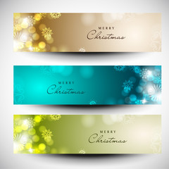 Merry Christmas website banner set decorated with snowflakes and