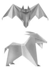 Afwasbaar Fotobehang Geometrische dieren Origami vleermuis geit