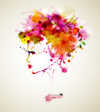 Beautiful fashion women with abstract hair and design elements
