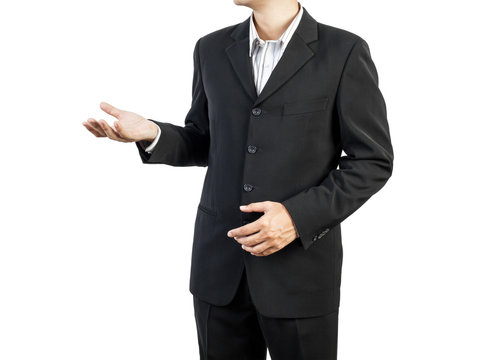 business man standing and presents on white background