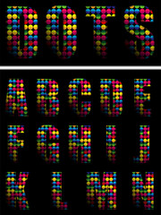 Alphabet Dots Color on Black Background