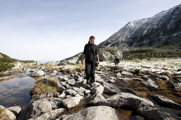 Hiker in Retezat national park, Romania