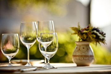 Served table at summer cafe