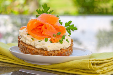 Fresh salmon with bread 