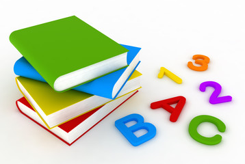 Back to school. Colorfull Books, Numbers and Letters