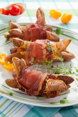Sausages with bacon and cheese