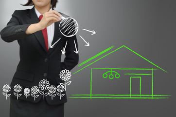 Business women writing eco home concept