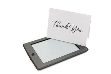 Touch e-reader with thank you card