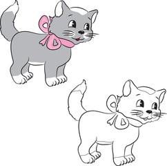 Coloring book. A cute cartoon cat. Vector illustration